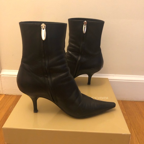 Sergio Rossi Black Leather Zip Pointed Toe Ankle Boots size US 8 EU 38 - Picture 2 of 9
